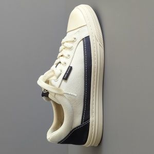 Tory Burch Classic Court Sneakers - Ivory Canvas/Perfect Navy Size 6.5M